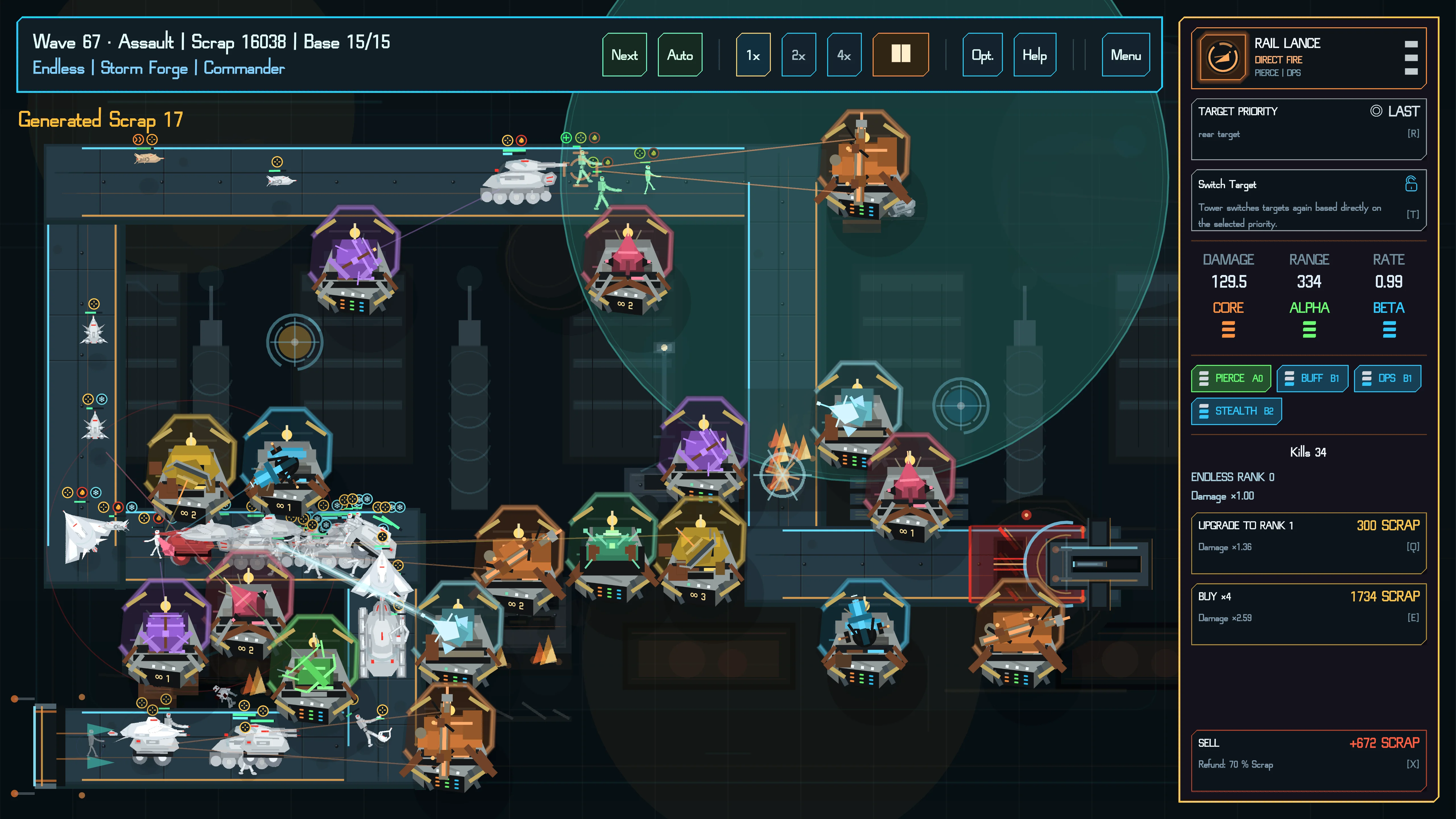 Endless mode with towers defending the battlefield.