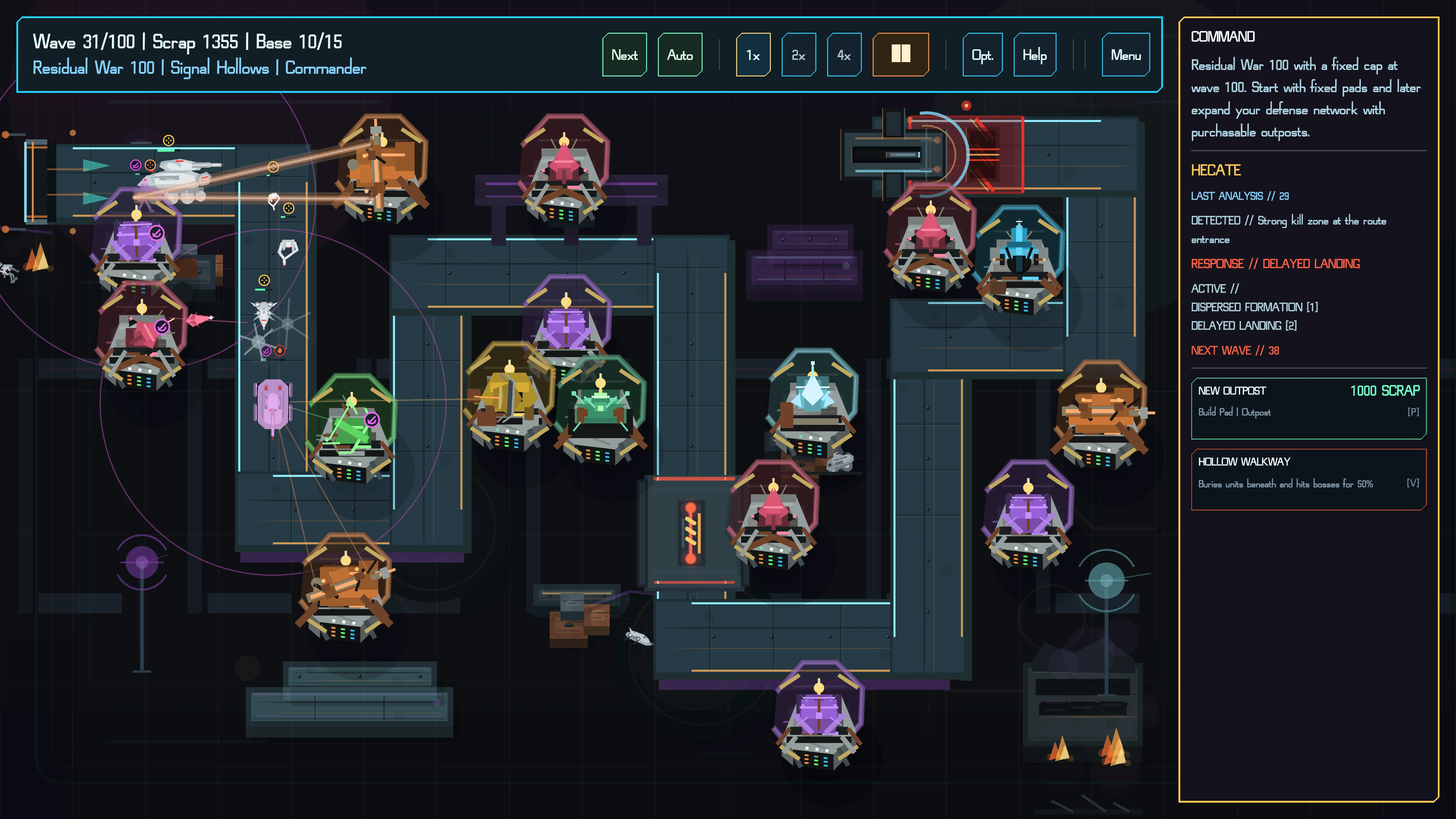 Skirmish mode with towers and battlefield controls.